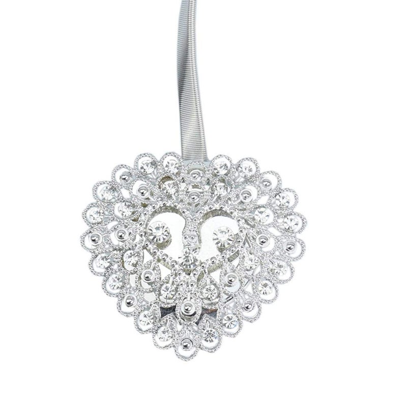 Mikomer 2PCS Magnetic Curtain Tiebacks Crystal Heart Shape Window Curtain Holdbacks Buckles Tie Backs Holders with Stretchable Wire Rope for Home and Office Decoration,Silver - Image 5